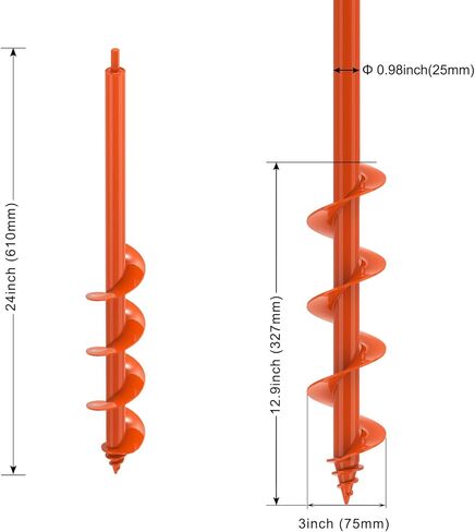 Threaded Auger Drill Bit for Post Hole Digger 4x12'', 3mm Thick Spiral Garden Earth Auger Bulb Drill Bit for Planting, Hole Digger for Fence Posts, Fits 3/8" Hex Drive Drill in Kuwait
