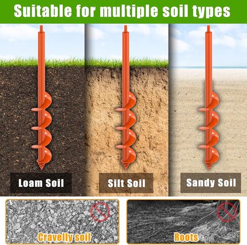 Threaded Auger Drill Bit for Post Hole Digger 4x12'', 3mm Thick Spiral Garden Earth Auger Bulb Drill Bit for Planting, Hole Digger for Fence Posts, Fits 3/8" Hex Drive Drill in Kuwait