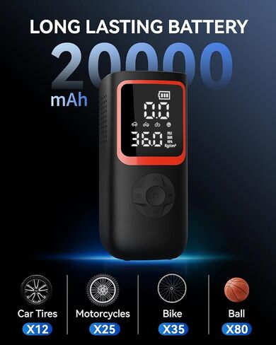 ضاغط الهواء المحمول في إطارات إطارات - 150ppsi و 20000mah تضخم إطارات محمولة مع مقياس ضغط ، ضاغط الهواء المحمول 4x أسرع لإطارات السيارات ، مضخة هواء مع ضوء LED للسيارة ، دراجة نارية ، دراجة ، دراجة. in Kuwait