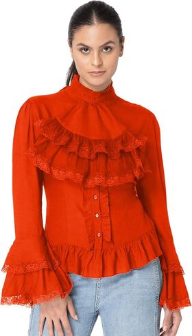ThePirateDressing Women's Renaissance Medieval Victorian Gothic Pirate Shirt Blouse with Removable Tie in Saudi Arabia