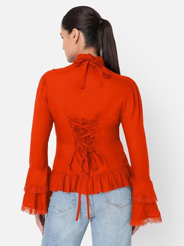 ThePirateDressing Women's Renaissance Medieval Victorian Gothic Pirate Shirt Blouse with Removable Tie in Saudi Arabia