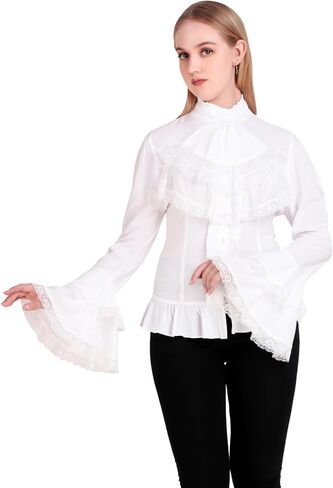 ThePirateDressing Women's Renaissance Medieval Victorian Gothic Pirate Shirt Blouse with Removable Tie in Saudi Arabia