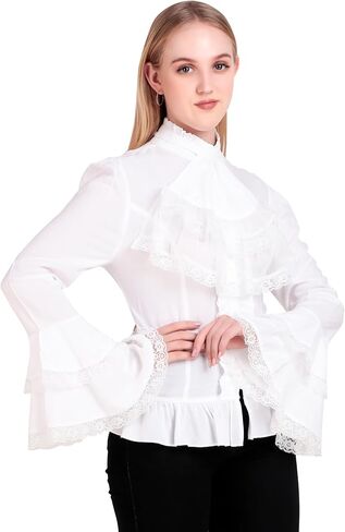 ThePirateDressing Women's Renaissance Medieval Victorian Gothic Pirate Shirt Blouse with Removable Tie in Saudi Arabia