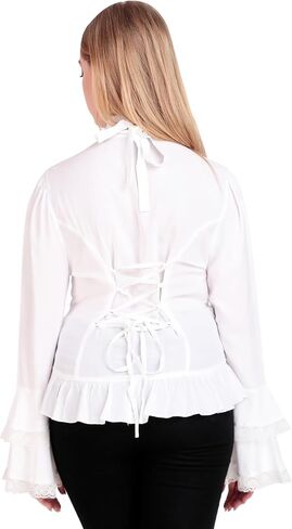 ThePirateDressing Women's Renaissance Medieval Victorian Gothic Pirate Shirt Blouse with Removable Tie in Saudi Arabia
