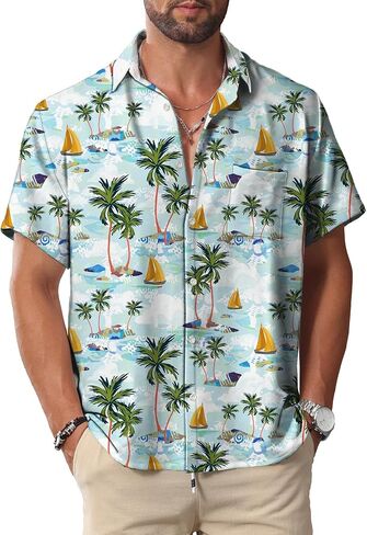 KYKU Hawaiian Shirt for Men: Beach Vacation Summer Short Sleeve Button Down Mens Shirts Casual Stylish in Saudi Arabia