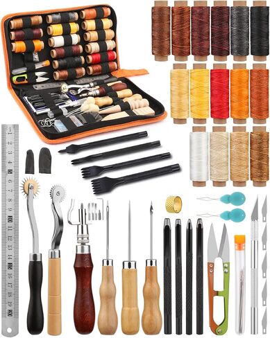 BUTUZE Upholstery Repair Kit, Leather Sewing Kit, Sewing Thread, Waxed Thread, Heavy Duty Hand Sewing Needles, Sewing Awl, Heavy Duty Sewing Kit for Car Carpet Sofa Shoe in Kuwait