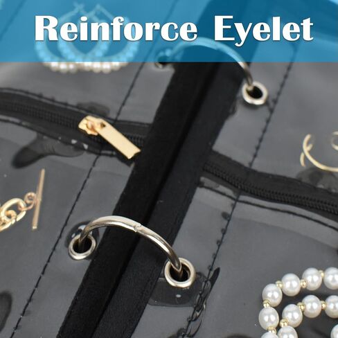 Travel Jewelry Organizer Case,Jewelry Bags for Traveling, Jewelry Binder with 24 Pcs Clear Zipper Velvet Pouches for Storing Earrings, Rings, Necklace, Bracelet, Watch (Black) in Kuwait