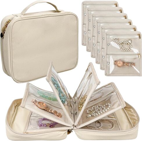 علبة منظم المجوهرات ، أكياس المجوهرات للسفر ، موثق المجوهرات مع 24 جهاز كمبيوترا صافية سحاب مخملية لتخزين الأقراط ، حلقات ، قلادة ، سوار ، مشاهدة (أسود) in Kuwait