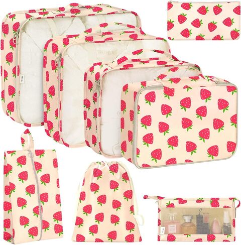 KPX 8 Set Packing Cubes for Travel, Luggage Packing Organizers Accessories Large Toiletries Bag for Clothes Shoes Cosmetics (Strawberry) in Saudi Arabia