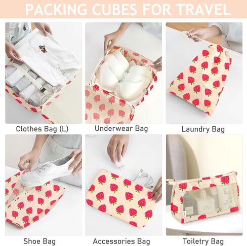 KPX 8 Set Packing Cubes for Travel, Luggage Packing Organizers Accessories Large Toiletries Bag for Clothes Shoes Cosmetics (Strawberry) in Saudi Arabia
