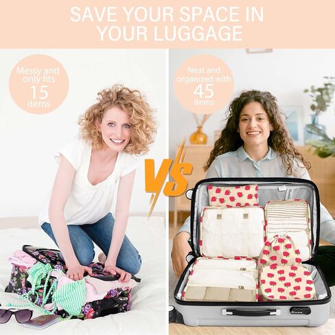 KPX 8 Set Packing Cubes for Travel, Luggage Packing Organizers Accessories Large Toiletries Bag for Clothes Shoes Cosmetics (Strawberry) in Saudi Arabia