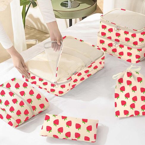 KPX 8 Set Packing Cubes for Travel, Luggage Packing Organizers Accessories Large Toiletries Bag for Clothes Shoes Cosmetics (Strawberry) in Saudi Arabia