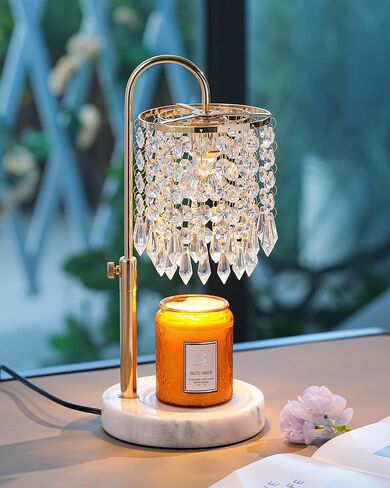 Candle Warmer Lamp with Timer Dimmer and 3 Bulbs, Candle Lamp Warmer with Marble Base for Adjustable Height, Crystal Candle Lamp for Jar Candles, House Warming Gifts Home Room Decor, Silver in Saudi Arabia