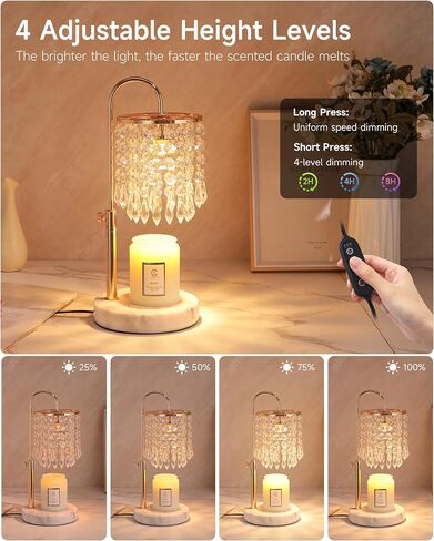 Candle Warmer Lamp with Timer Dimmer and 3 Bulbs, Candle Lamp Warmer with Marble Base for Adjustable Height, Crystal Candle Lamp for Jar Candles, House Warming Gifts Home Room Decor, Silver in Saudi Arabia