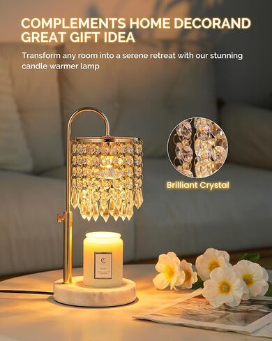 Candle Warmer Lamp with Timer Dimmer and 3 Bulbs, Candle Lamp Warmer with Marble Base for Adjustable Height, Crystal Candle Lamp for Jar Candles, House Warming Gifts Home Room Decor, Silver in Saudi Arabia