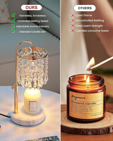Candle Warmer Lamp with Timer Dimmer and 3 Bulbs, Candle Lamp Warmer with Marble Base for Adjustable Height, Crystal Candle Lamp for Jar Candles, House Warming Gifts Home Room Decor, Silver in Saudi Arabia