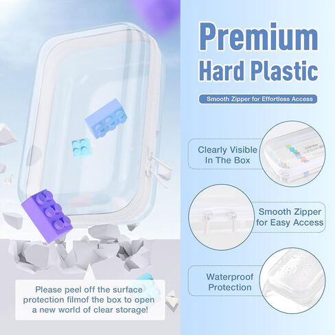 2Pcs Clear Hard Shell Zipper Case, BIiss Plastic Bins for Organizing, Clear Zipper Pouches Makeup Case & Lidded Storage Bins Organizer for Storage Cosmetics, Puzzles, 8.7 x 6.3 x 2.4 Inch in Saudi Arabia