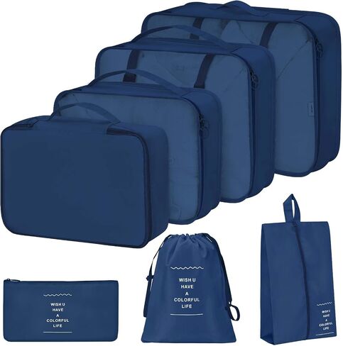 8 Set Packing Cubes for Suitcases,Packing Cube with Shoe, Cosmetics, Clothing, and Accessories Bags Packing Cubes for Travel Luggage Organizer Women Men(Blue Flowers) in Saudi Arabia