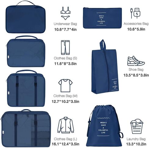 8 Set Packing Cubes for Suitcases,Packing Cube with Shoe, Cosmetics, Clothing, and Accessories Bags Packing Cubes for Travel Luggage Organizer Women Men(Blue Flowers) in Saudi Arabia