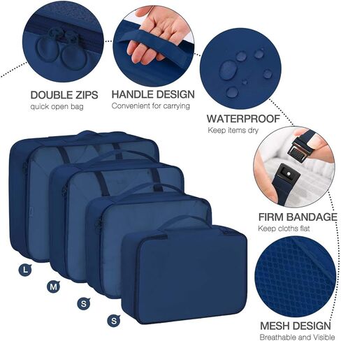 8 Set Packing Cubes for Suitcases,Packing Cube with Shoe, Cosmetics, Clothing, and Accessories Bags Packing Cubes for Travel Luggage Organizer Women Men(Blue Flowers) in Saudi Arabia
