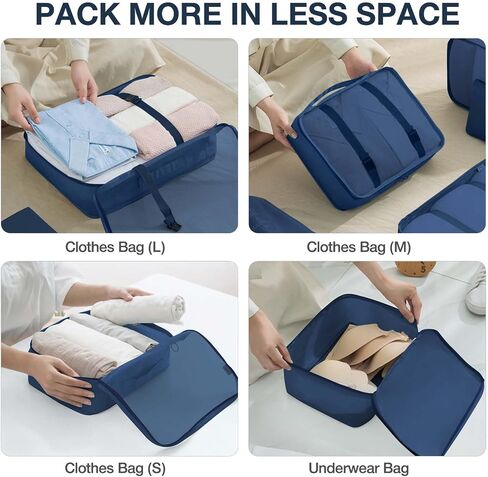 8 Set Packing Cubes for Suitcases,Packing Cube with Shoe, Cosmetics, Clothing, and Accessories Bags Packing Cubes for Travel Luggage Organizer Women Men(Blue Flowers) in Saudi Arabia