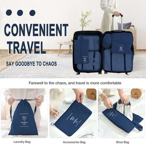 8 Set Packing Cubes for Suitcases,Packing Cube with Shoe, Cosmetics, Clothing, and Accessories Bags Packing Cubes for Travel Luggage Organizer Women Men(Blue Flowers) in Saudi Arabia