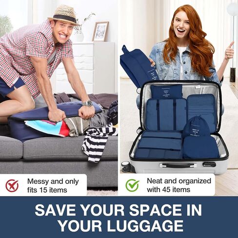 8 Set Packing Cubes for Suitcases,Packing Cube with Shoe, Cosmetics, Clothing, and Accessories Bags Packing Cubes for Travel Luggage Organizer Women Men(Blue Flowers) in Saudi Arabia