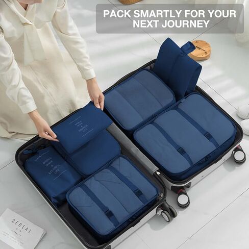 8 Set Packing Cubes for Suitcases,Packing Cube with Shoe, Cosmetics, Clothing, and Accessories Bags Packing Cubes for Travel Luggage Organizer Women Men(Blue Flowers) in Saudi Arabia
