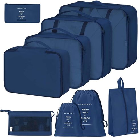8 Set Packing Cubes for Suitcases,Packing Cube with Shoe, Cosmetics, Clothing, and Accessories Bags Packing Cubes for Travel Luggage Organizer Women Men(Blue Flowers) in Saudi Arabia
