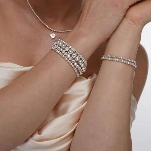 FANDY Silver Beaded Bracelets Set for Women, 3-12Pcs Boho Trendy Simple Stretch Bracelet Stack Ball Beaded Tube Bangle Bracelet Jewelry Set for Gifts in Saudi Arabia