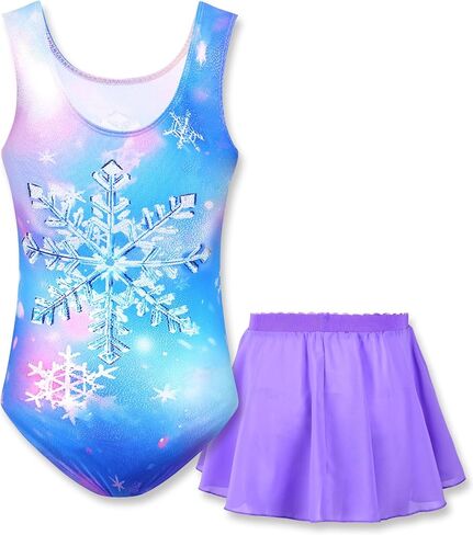 Girls Gymnastics Leotards Sleeveless Tumble Outfit with Removable Skirt Kids Dance Dress Combo in Kuwait
