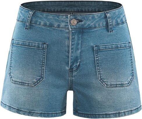 Women's Summer Mid Waisted Casual Jean Shorts Trendy Flat Pockets Cutoff Stretchy Denim Shorts in Kuwait