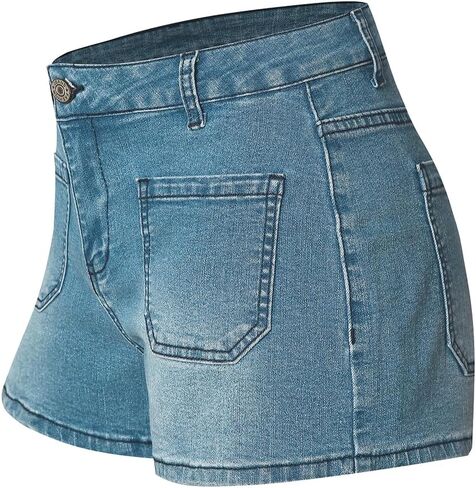 Women's Summer Mid Waisted Casual Jean Shorts Trendy Flat Pockets Cutoff Stretchy Denim Shorts in Kuwait