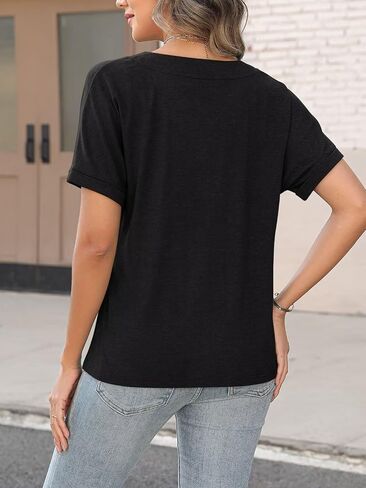 ORANDESIGNE Women's Short Sleeve V Neck Tops Casual Button Down Summer T Shirts Basic Ladies Tees in Saudi Arabia