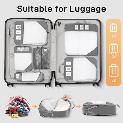 Compression Packing Cubes for Travel 6 Set Expandable Packing Organizers Durable Luggage Bags Organizers for Suitcases Travel Accessories (Beige) in Saudi Arabia
