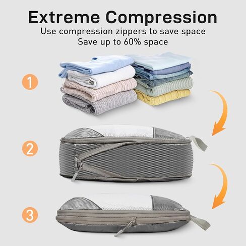 Compression Packing Cubes for Travel 6 Set Expandable Packing Organizers Durable Luggage Bags Organizers for Suitcases Travel Accessories (Beige) in Saudi Arabia