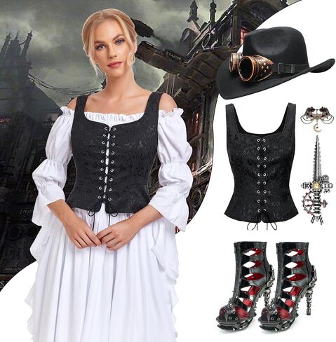 زياندو رعايسة أزياء النساء القراصنة في العصور الوسطى فايكنغ كورسيتس أعلى زي الأزياء steampunk القوطية أعلى الخزان in Kuwait
