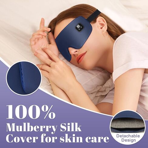 Aroma Season Silk Heated Eye Mask Cordless, 1500mAh Warm Eye Compress for Dry Eyes, Blepharitis, 4 Time Levels and 4 Temperature Settings, Washable (Navy Blue) in Kuwait