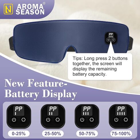Aroma Season Silk Heated Eye Mask Cordless, 1500mAh Warm Eye Compress for Dry Eyes, Blepharitis, 4 Time Levels and 4 Temperature Settings, Washable (Navy Blue) in Kuwait