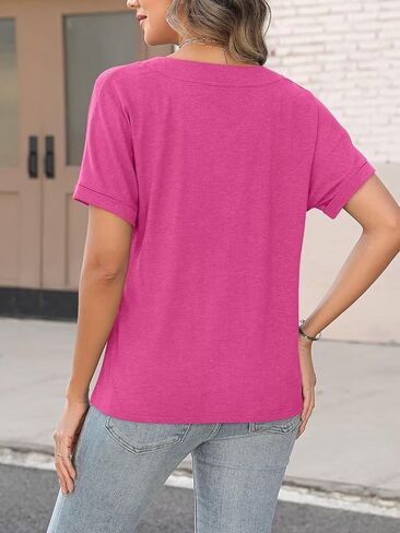 ORANDESIGNE Women's Short Sleeve V Neck Tops Casual Button Down Summer T Shirts Basic Ladies Tees in Saudi Arabia