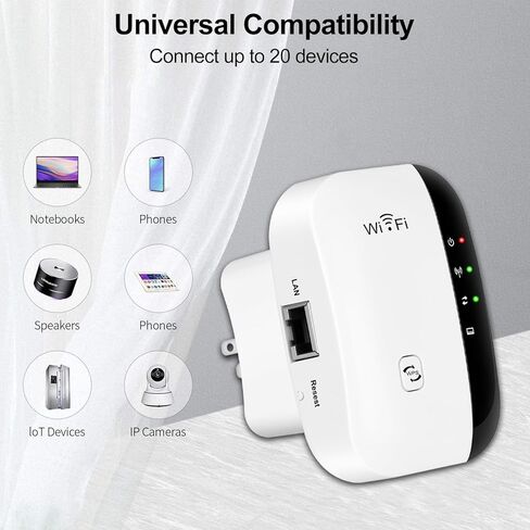 WiFi Extender Signal Booster for Home, 300Mbps 2.4GHz WiFi Repeater Wireless Range Extender with Ethernet Ports, 360° Full Wi-Fi Coverage, Supports Repeater/AP/Router Mode in Kuwait