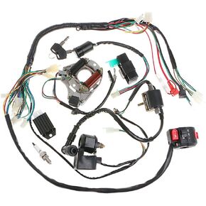 Full Wiring Harness Loom kit CDI Coil Magneto Kick Start Engine for 50cc 70cc 90cc 110cc 125cc ATV Quad Bike Buggy Go Kart Pit Dirt Bikes