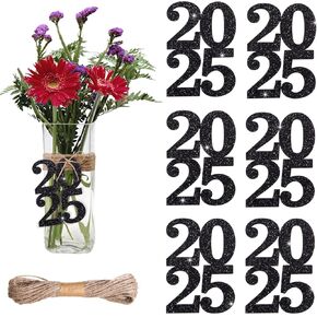 48 قطعة Glitter 2025 علامات Decorations Double Side 2025 تقاطعات التخرج 2025 محور التخرج 2025 ديكورات السنة الجديدة لمستلزمات حفلات رأس السنة الجديدة (Black ، 2025)