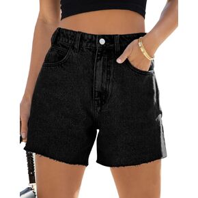 Cicy Bell Womens High Waisted Jean Shorts Summer Baggy Stretchy Straight Leg Raw Hem Mom Denim Shorts