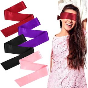 4Pcs Satin Blind Fold for Game, Soft Silk Blackout Blindfold for Adults Couples, 57'' V-Shaped Sleeping Eye Mask, Adjustable Eye Shade Cover, Travel Blind Folds for Adult Play Women Men Meditation