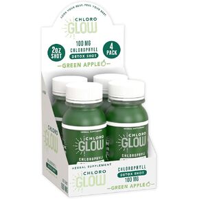 Chlorophyll Detox Shots – Organic Plant-Based Green Apple Drink for Immune Support & Body Cleanse – Natural Detox Supplement (4 Pack)