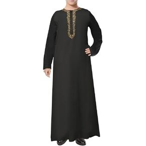 Wsplyspjy الأولاد المطبوعون صلاة ماكسي ثوب أسفل المسلمة رداء جولة الرقبة العربية kaftans