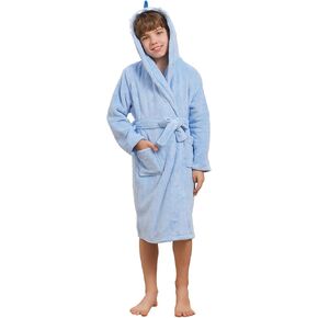Boys Fleece Robe, Hooded Plush Soft funny Bathrobe for Kids 2-8 Years