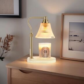 Candle Warmer Lamp with Timer,Electric Candle Warmer,Glass Base with Anti Slip Pads,Dimmable,Adjustable Height,Wax Warmer Lamp,Glass Lampshade,Vintage Home Decor (Flower)