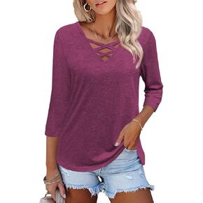 Heymiss Womens Tops 3/4 Sleeve V Deck Dertts فضفاضة بلوزات سترة غير رسمية تقاطع صيف الصيف in Kuwait